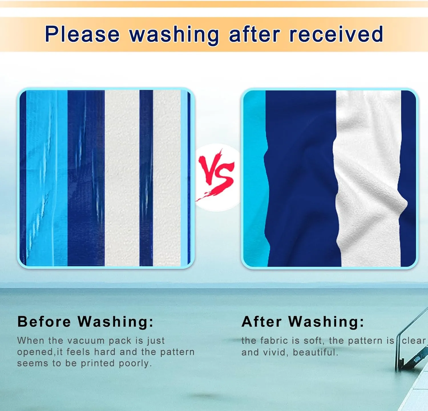 Lounge Chair Towel Cover, Striped Chaise Lounge Cover, Beach Chair Covers with Pockets for Pool Sunbathing Beach Garden Courtyard Outdoor Trips, 85 x30 in, White and Blue