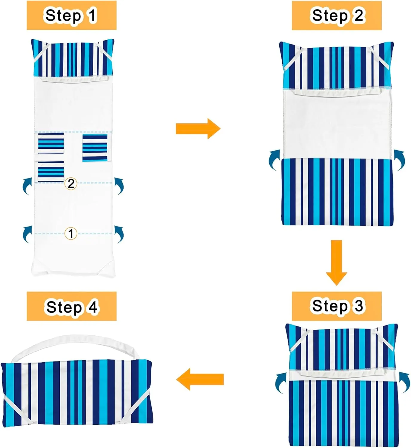 Lounge Chair Towel Cover, Striped Chaise Lounge Cover, Beach Chair Covers with Pockets for Pool Sunbathing Beach Garden Courtyard Outdoor Trips, 85 x30 in, White and Blue