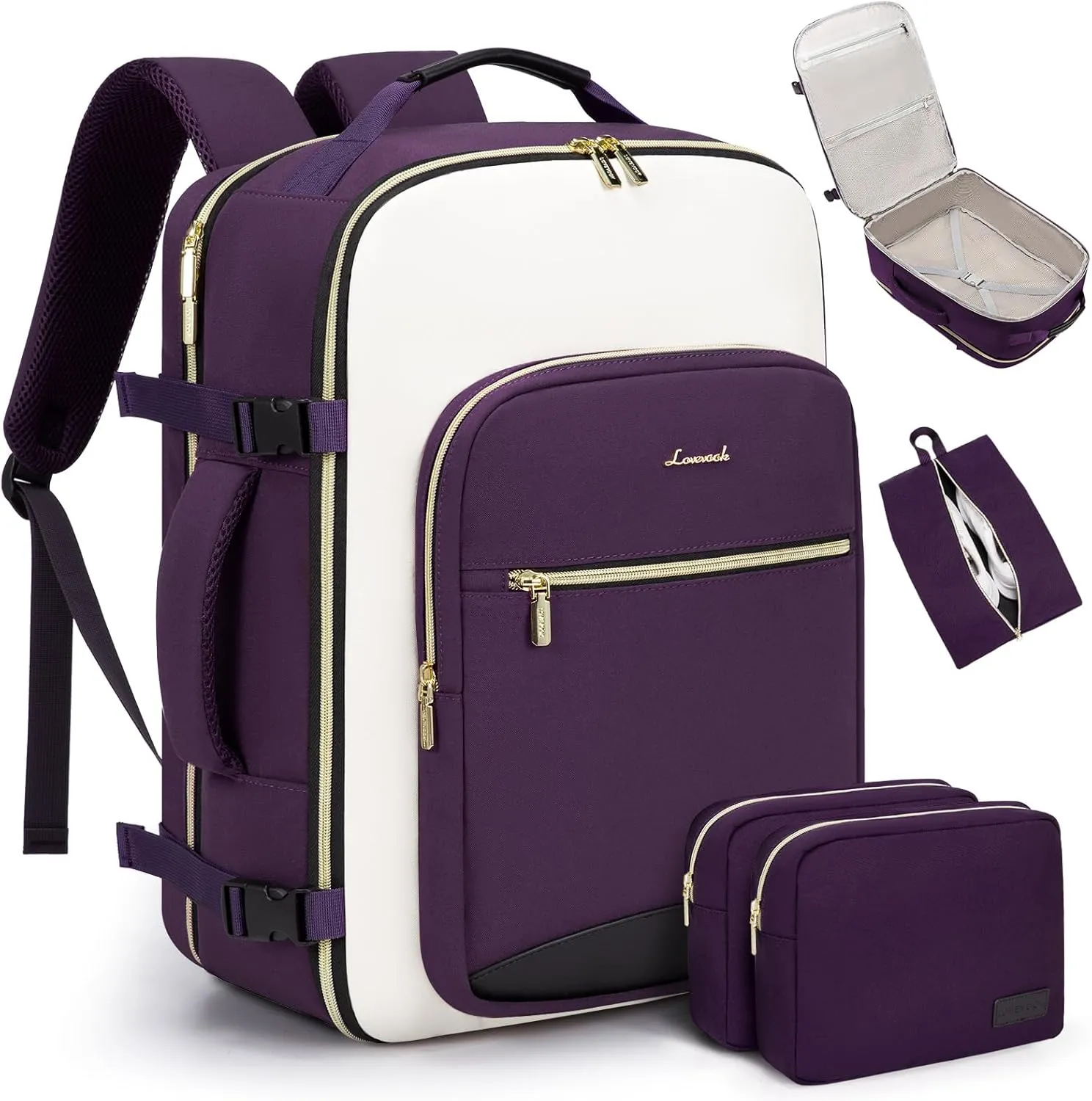 LOVEVOOK 40L Carry on Backpack for Women with 3 Packing Cubes, Large Travel Backpack for Airplanes, TSA Personal Item Travel Bag fits 17" Laptop, Waterproof Travel Essentials Airline Approved