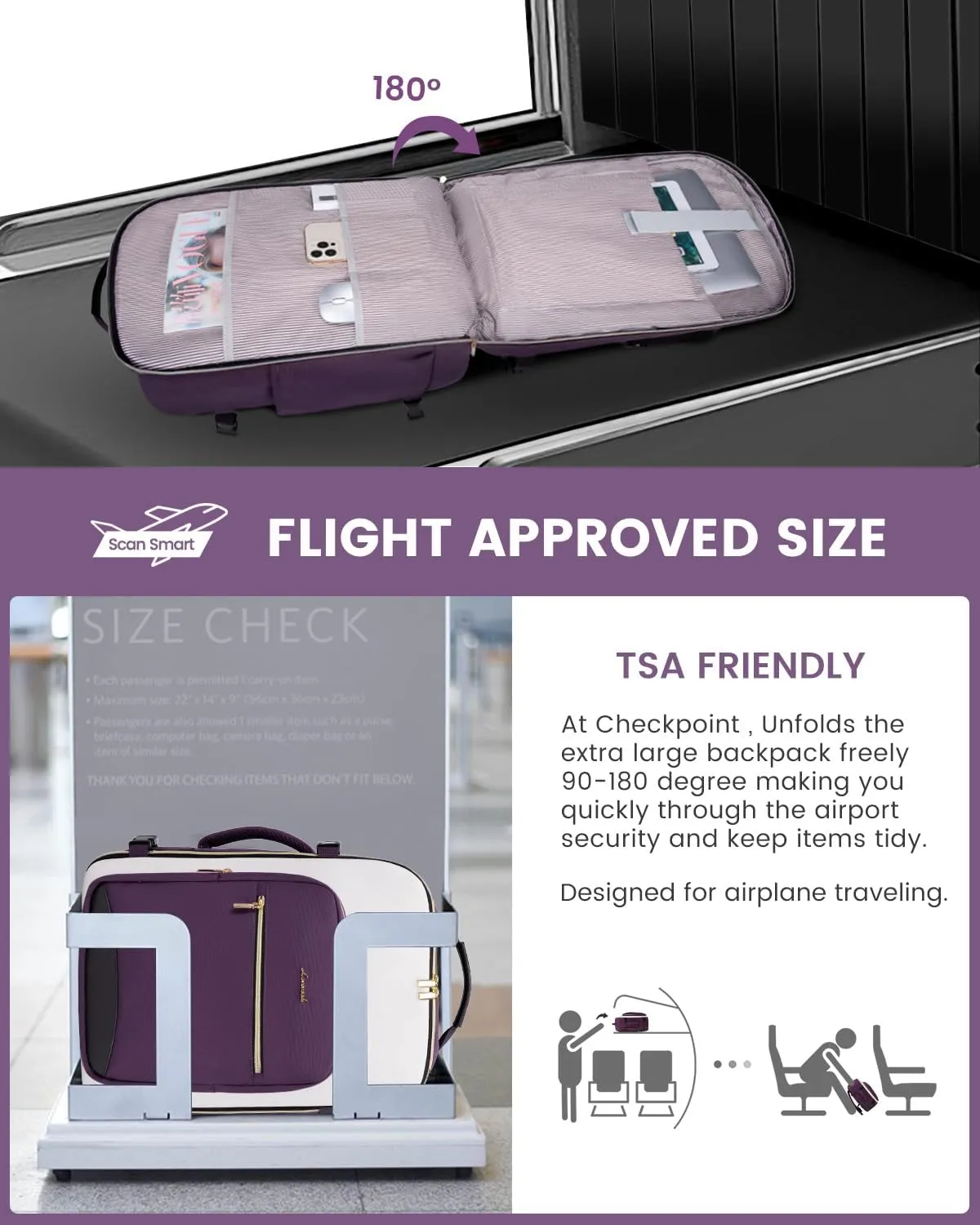 LOVEVOOK 40L Carry on Backpack for Women with 3 Packing Cubes, Large Travel Backpack for Airplanes, TSA Personal Item Travel Bag fits 17" Laptop, Waterproof Travel Essentials Airline Approved