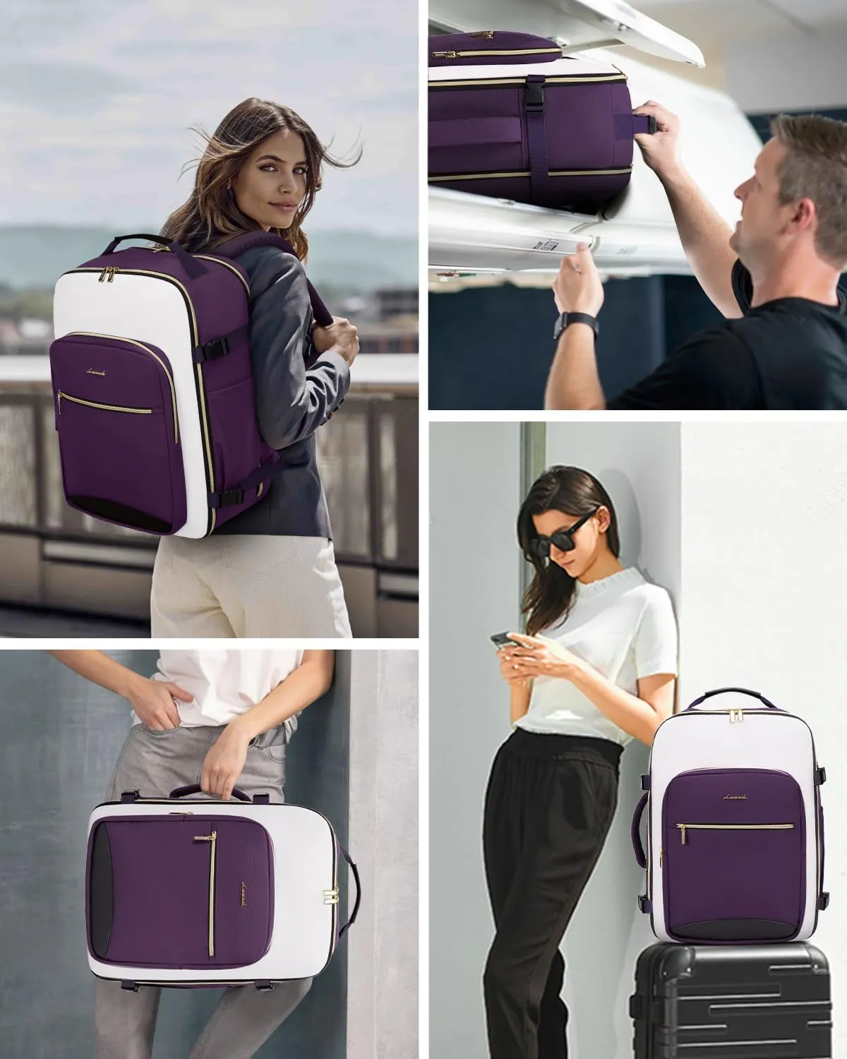 LOVEVOOK 40L Carry on Backpack for Women with 3 Packing Cubes, Large Travel Backpack for Airplanes, TSA Personal Item Travel Bag fits 17" Laptop, Waterproof Travel Essentials Airline Approved