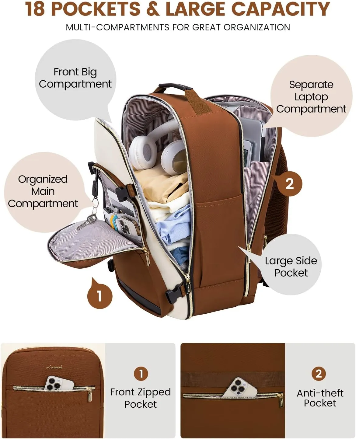 LOVEVOOK 40L Travel Backpack for Women & Men, Large Carry on Backpack for Airplanes with 3 Packing Cubes, TSA Personal Item Travel Bag fits 17" Laptop, Waterproof Travel Essentials Airline Approved
