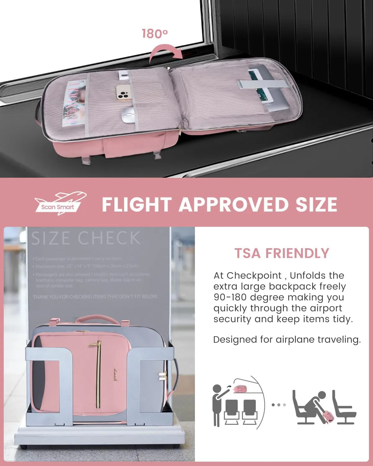 LOVEVOOK 50L Carry on Backpack for Women & Men with 3 Packing Cubes, Large Travel Backpack for Airplanes, TSA Personal Item Travel Bag with Laptop Pocket, Travels Essentials Airline Approved