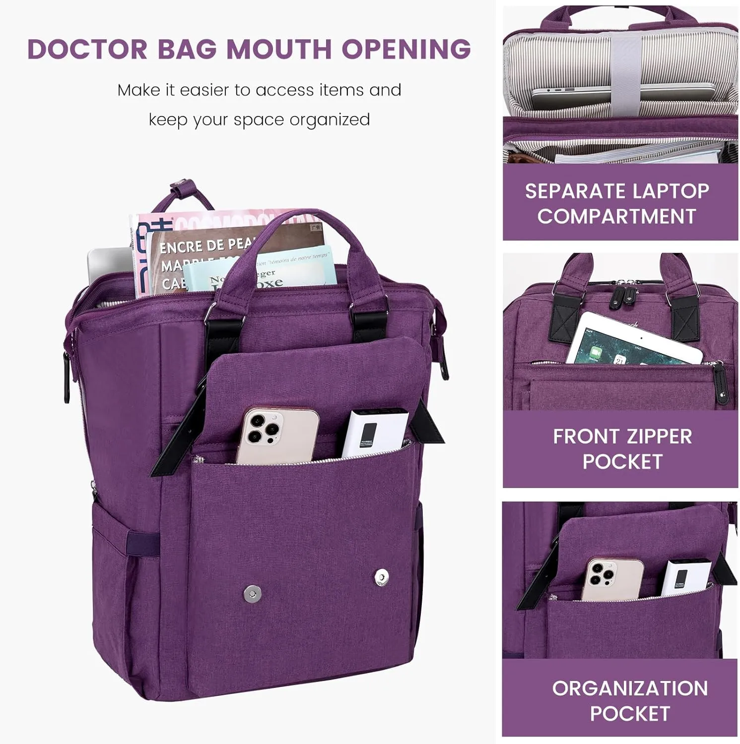 LOVEVOOK Laptop Backpack, Travel Bag with 17.3 inch Laptop Compartment, Water Resistant Teacher Nurse Doctor Work Bag, Anti-theft Daypack, Purple Black