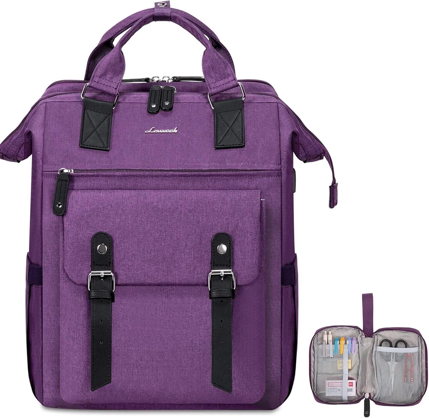 LOVEVOOK Laptop Backpack, Travel Bag with 17.3 inch Laptop Compartment, Water Resistant Teacher Nurse Doctor Work Bag, Anti-theft Daypack, Purple Black