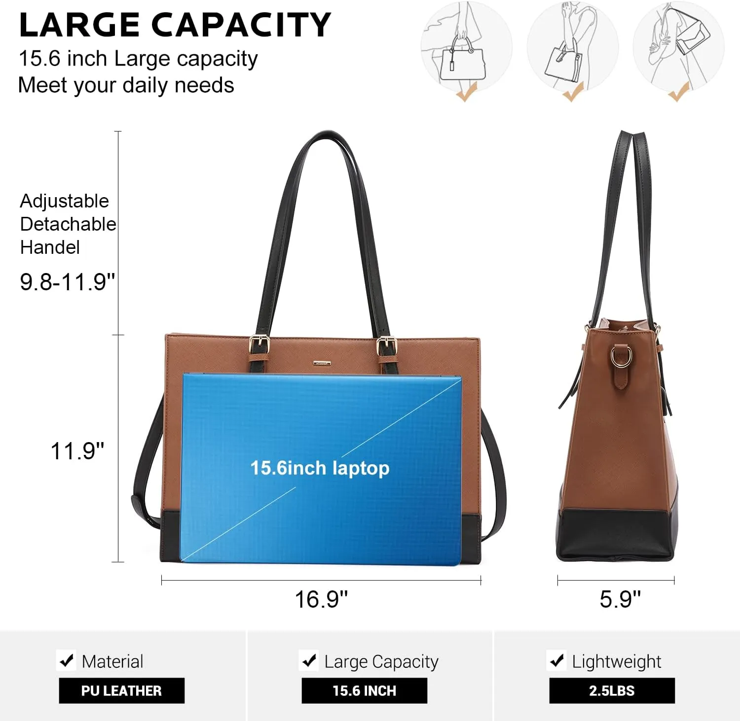 LOVEVOOK Laptop Tote for Women, Fashion Computer Bag 15.6 Inch Large Handbag, Shoulder Bag Purse for Business Work