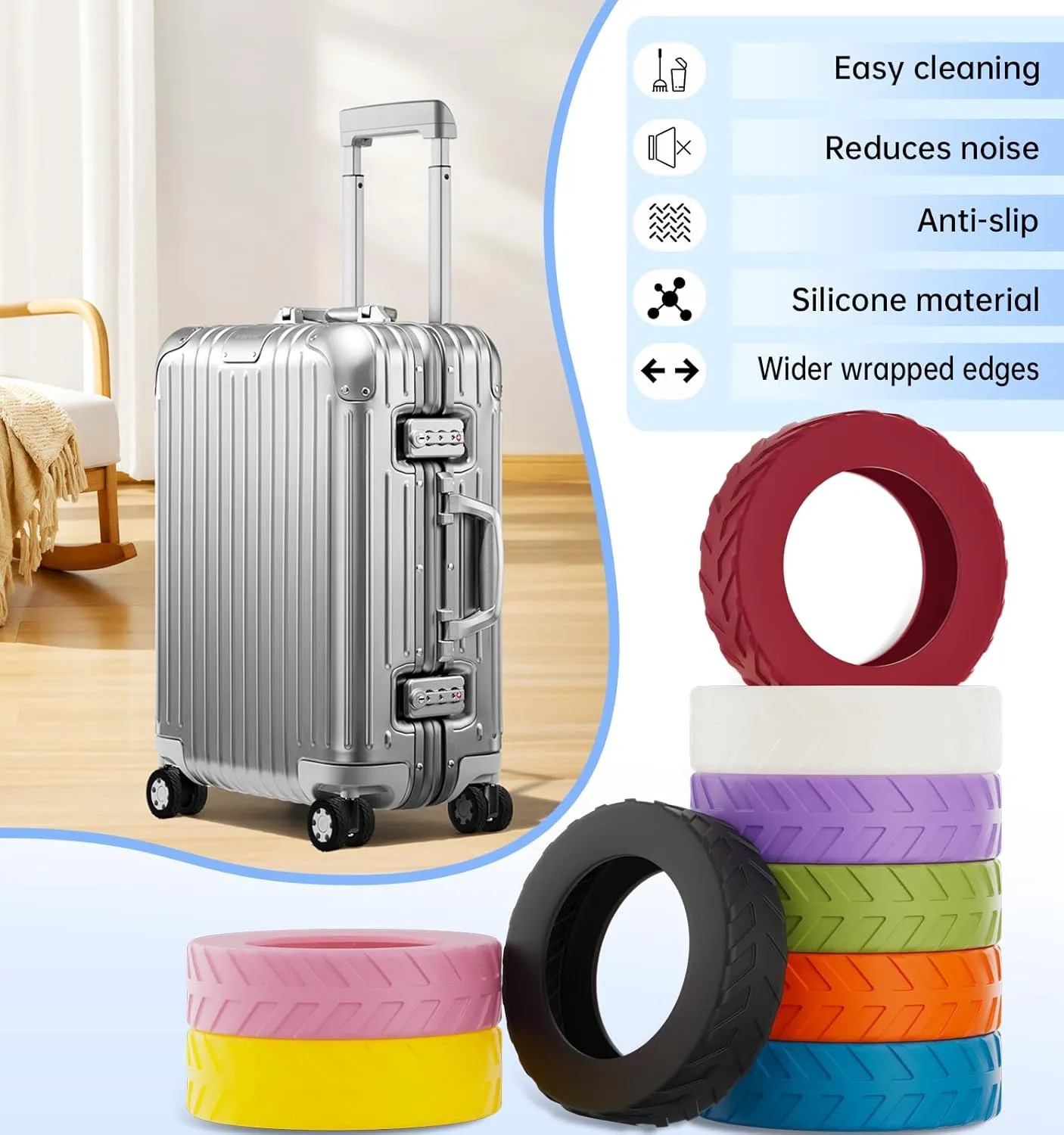 Luggage Wheel Covers suitcase wheel covers Luggage Wheel Protector Covers for 2.1-2.4 inchs 8 Spinner Wheel Suitcases (8, Dark blue)