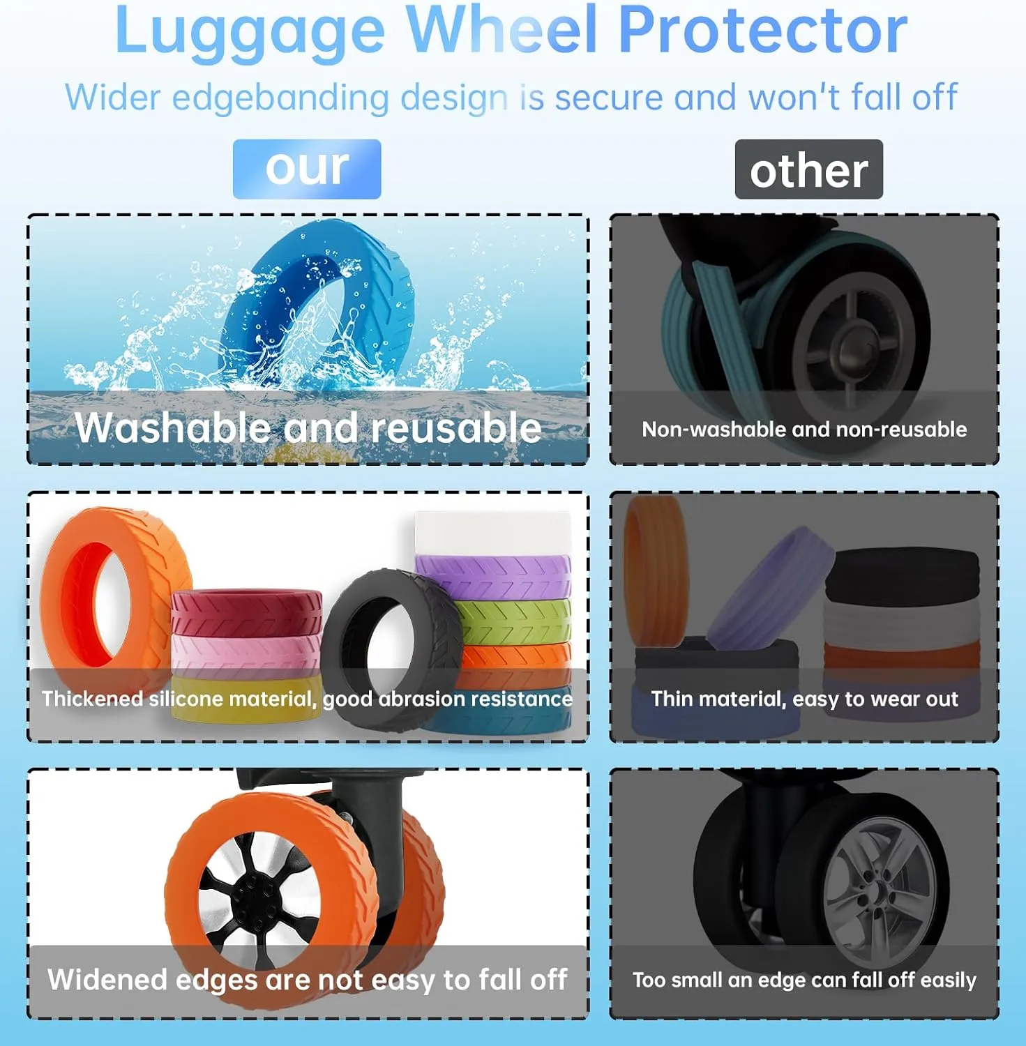 Luggage Wheel Covers suitcase wheel covers Luggage Wheel Protector Covers for 2.1-2.4 inchs 8 Spinner Wheel Suitcases (8, Dark blue)