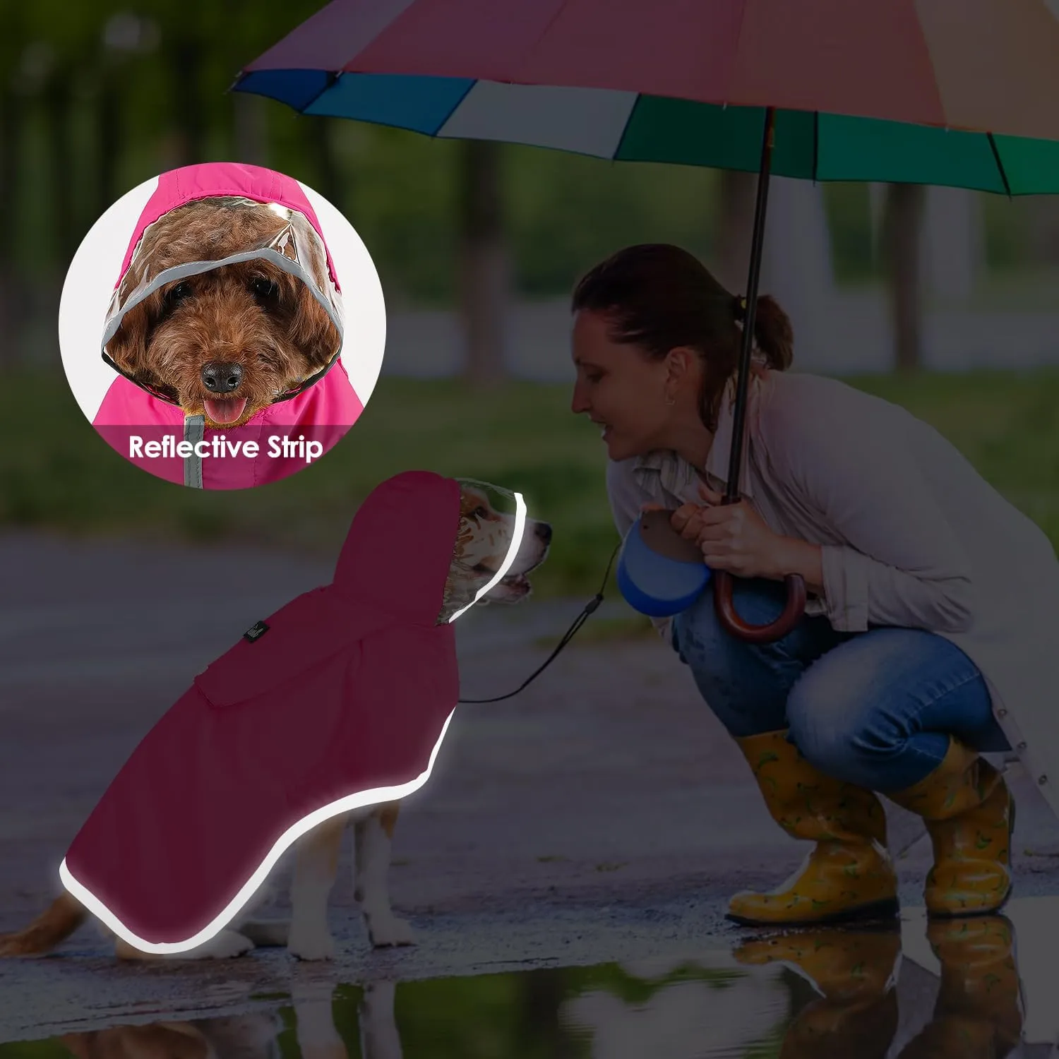 Lukovee Dog Raincoat, Adjustable Dog Rain Jacket with Clear Hooded Double Layer for Large Medium Small Dogs Puppies, Waterproof Dog Rain Coat Poncho with Reflective Storage Pocket & Rim(XL, FU)