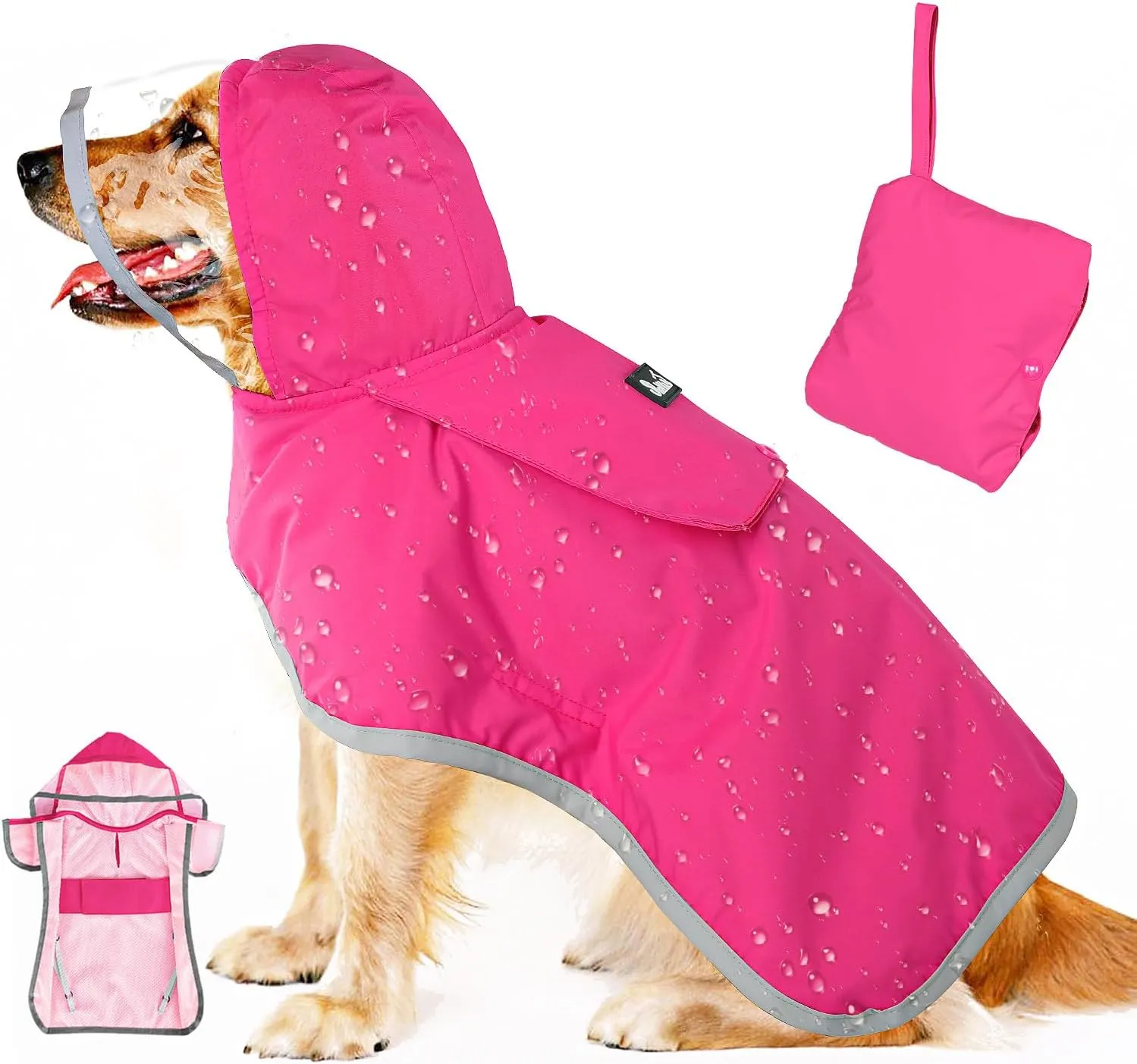 Lukovee Dog Raincoat, Adjustable Dog Rain Jacket with Clear Hooded Double Layer for Large Medium Small Dogs Puppies, Waterproof Dog Rain Coat Poncho with Reflective Storage Pocket & Rim(XL, FU)
