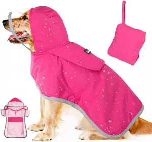 Lukovee Dog Raincoat, Adjustable Dog Rain Jacket with Clear Hooded Double Layer for Large Medium Small Dogs Puppies, Waterproof Dog Rain Coat Poncho with Reflective Storage Pocket & Rim(XL, FU)