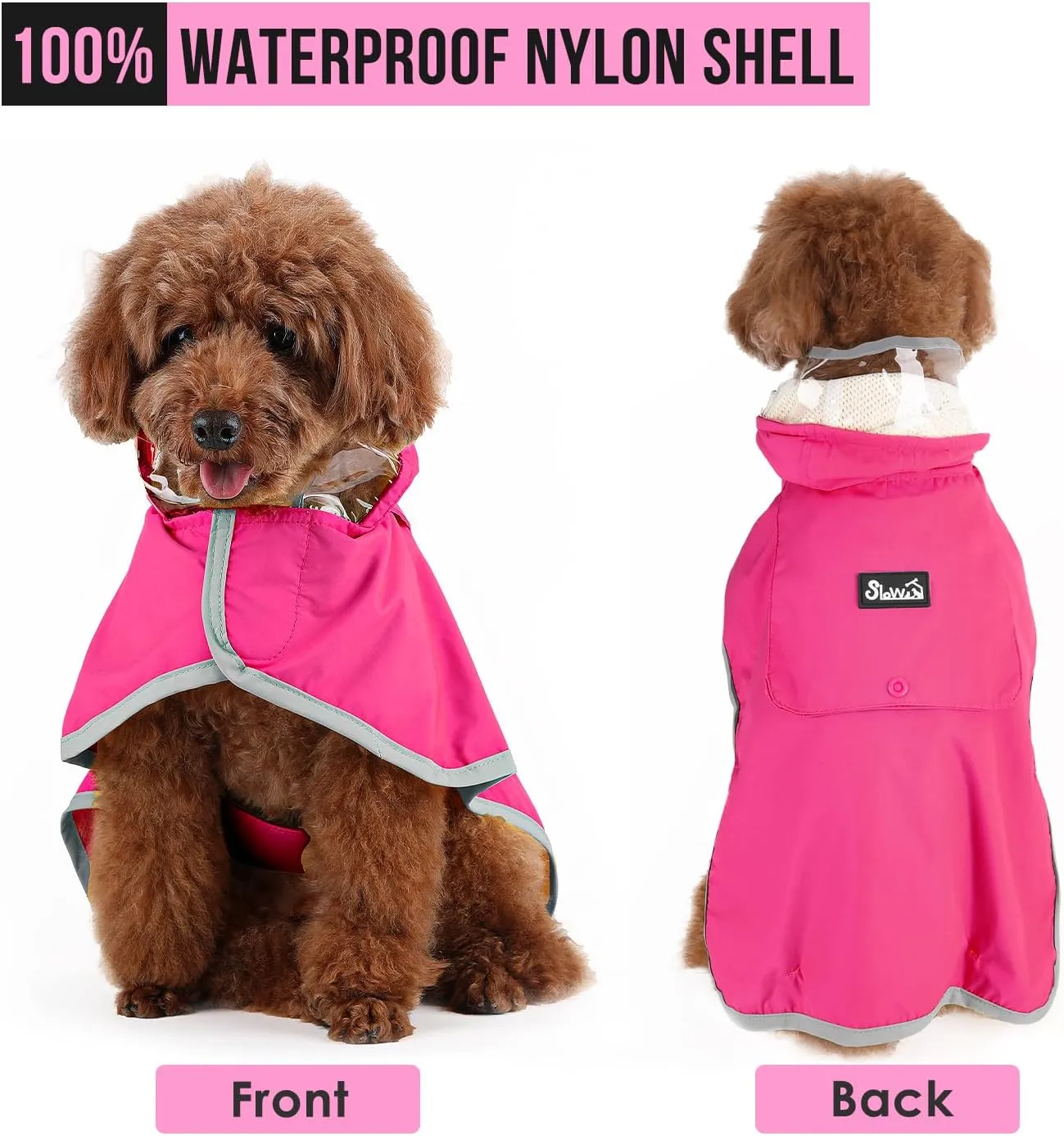 Lukovee Dog Raincoat, Adjustable Dog Rain Jacket with Clear Hooded Double Layer for Large Medium Small Dogs Puppies, Waterproof Dog Rain Coat Poncho with Reflective Storage Pocket & Rim(XL, FU)