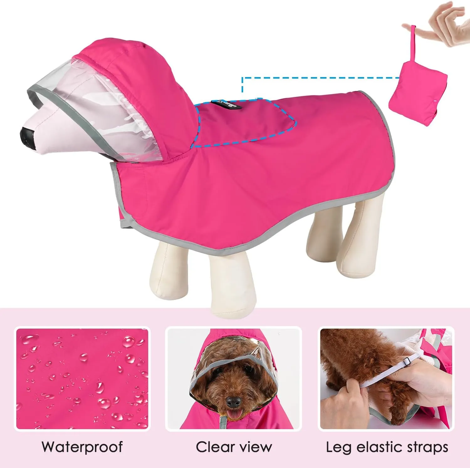 Lukovee Dog Raincoat, Adjustable Dog Rain Jacket with Clear Hooded Double Layer for Large Medium Small Dogs Puppies, Waterproof Dog Rain Coat Poncho with Reflective Storage Pocket & Rim(XL, FU)