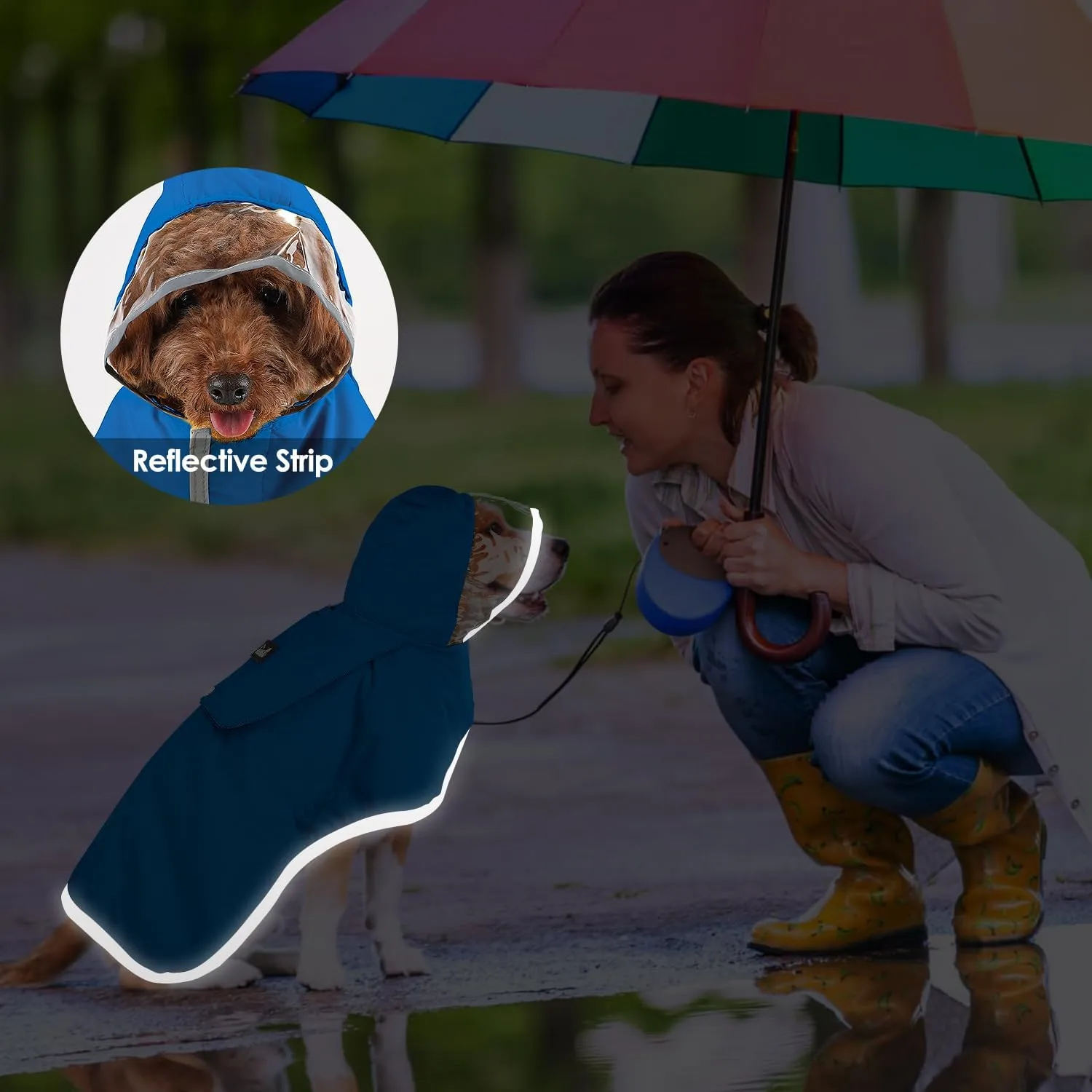 Lukovee Dog Raincoat, Adjustable Dog Rain Jacket with Clear Hooded Double Layer for Large Medium Small Dogs Puppies, Waterproof Rain Coat Poncho with Reflective Storage Pocket & Rim(BL,XL)