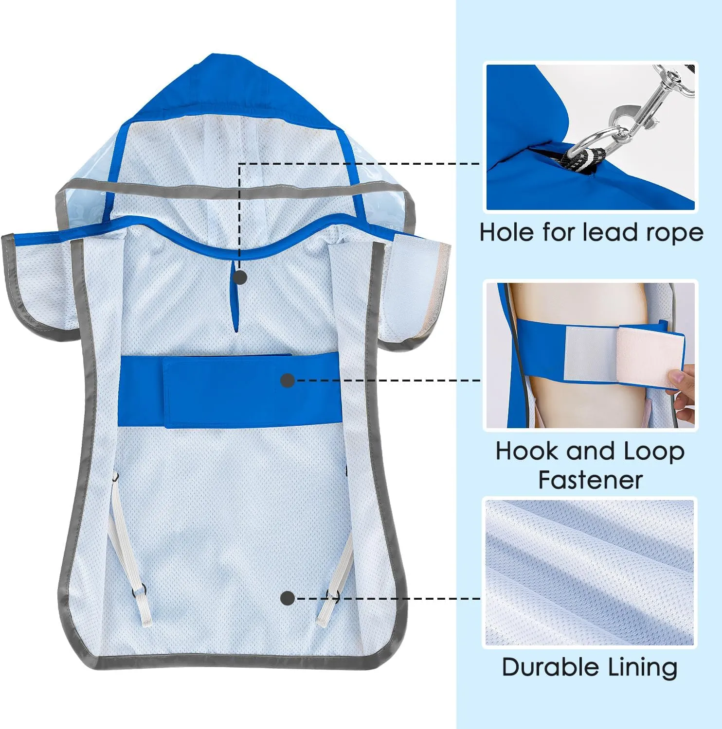 Lukovee Dog Raincoat, Adjustable Dog Rain Jacket with Clear Hooded Double Layer for Large Medium Small Dogs Puppies, Waterproof Rain Coat Poncho with Reflective Storage Pocket & Rim(BL,XL)