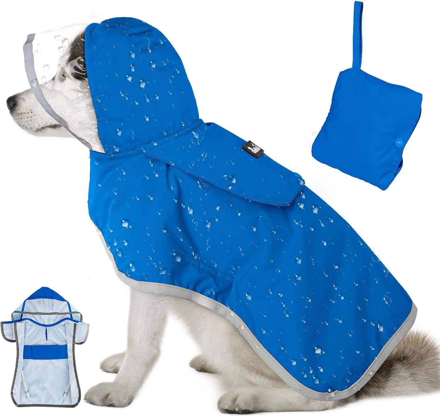 Lukovee Dog Raincoat, Adjustable Dog Rain Jacket with Clear Hooded Double Layer for Large Medium Small Dogs Puppies, Waterproof Rain Coat Poncho with Reflective Storage Pocket & Rim(BL,XL)