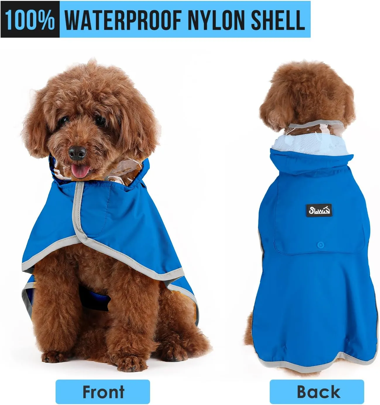 Lukovee Dog Raincoat, Adjustable Dog Rain Jacket with Clear Hooded Double Layer for Large Medium Small Dogs Puppies, Waterproof Rain Coat Poncho with Reflective Storage Pocket & Rim(BL,XL)