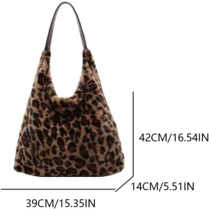 Lushandy Leopard Hobo Bag for Women, Furry Leopard Purse Cheetah Print Fur Bag Y2K Fuzzy Purse Large Fluffy Tote Handbag