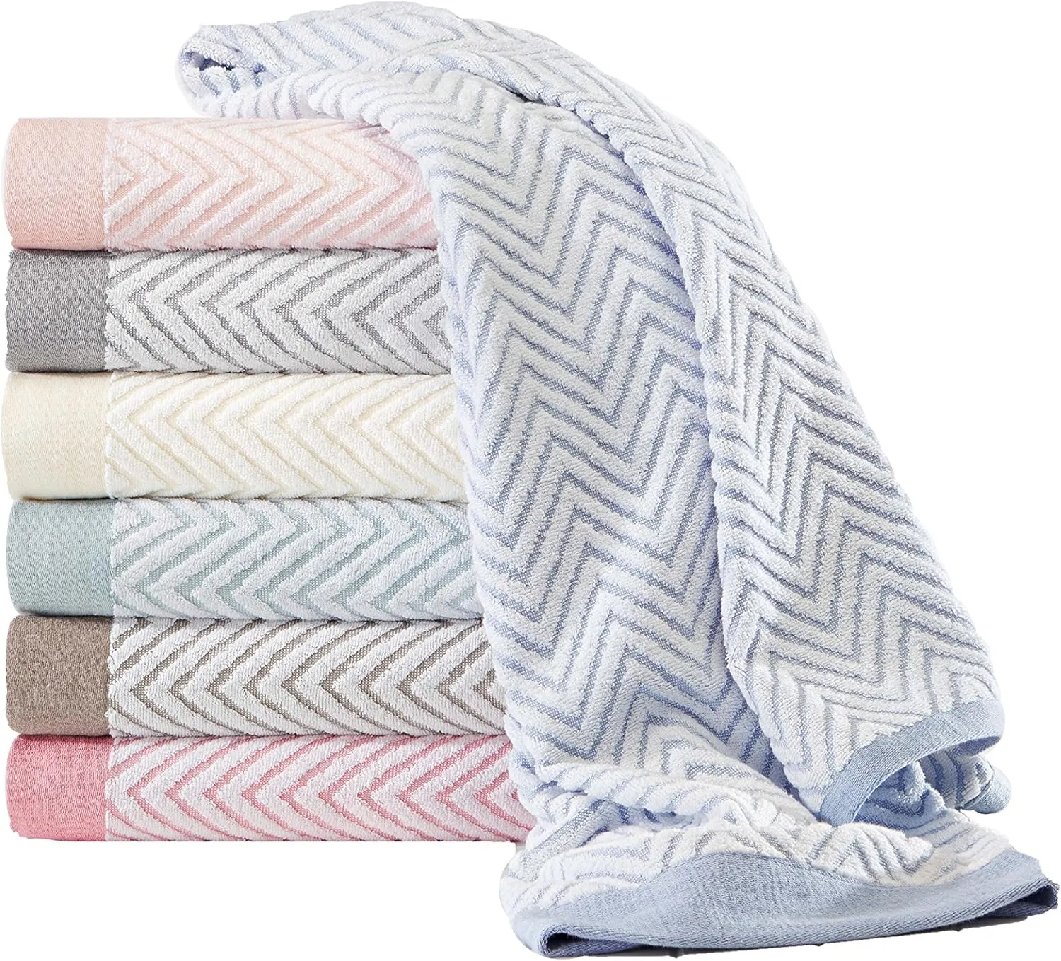 Luxuriously Oversized Bleach Safe Beach Towel Chevron Design- Fibertone by 1888 Mills, Porcelain