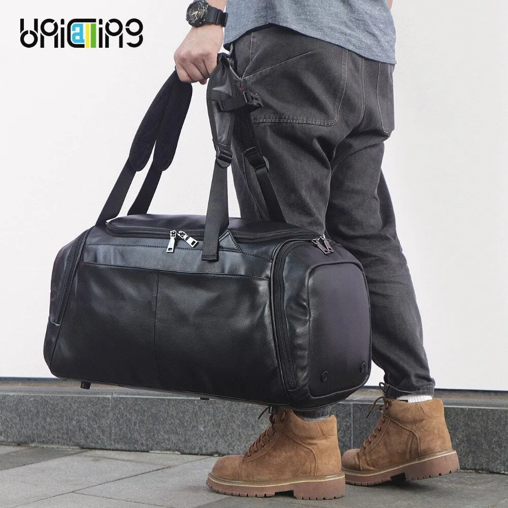luxury bag stylish leather capacity On-sale fitness Verified seller leather travel luggage bag backpack fashion gym sports UNICALLING genuine bag large