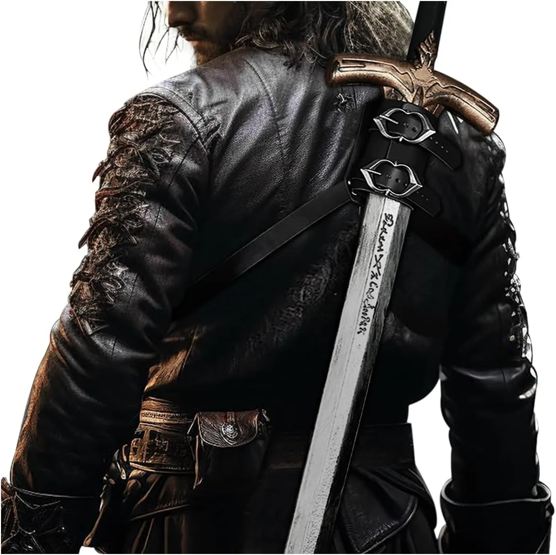 L'VOW Medieval Sword Back Holster Leather Sword Holster Shoulder Sword Frog Belt Knight Cosplay Accessory