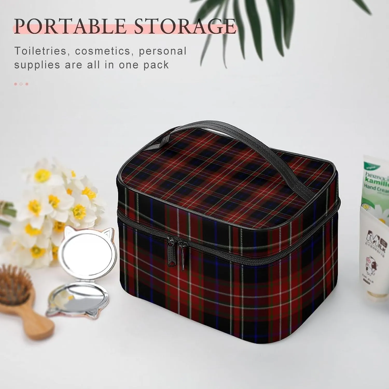 MacDonald Tartan Plaid Black Red Large Capacity Soft And High-value Practical Makeup And Wash Bag
