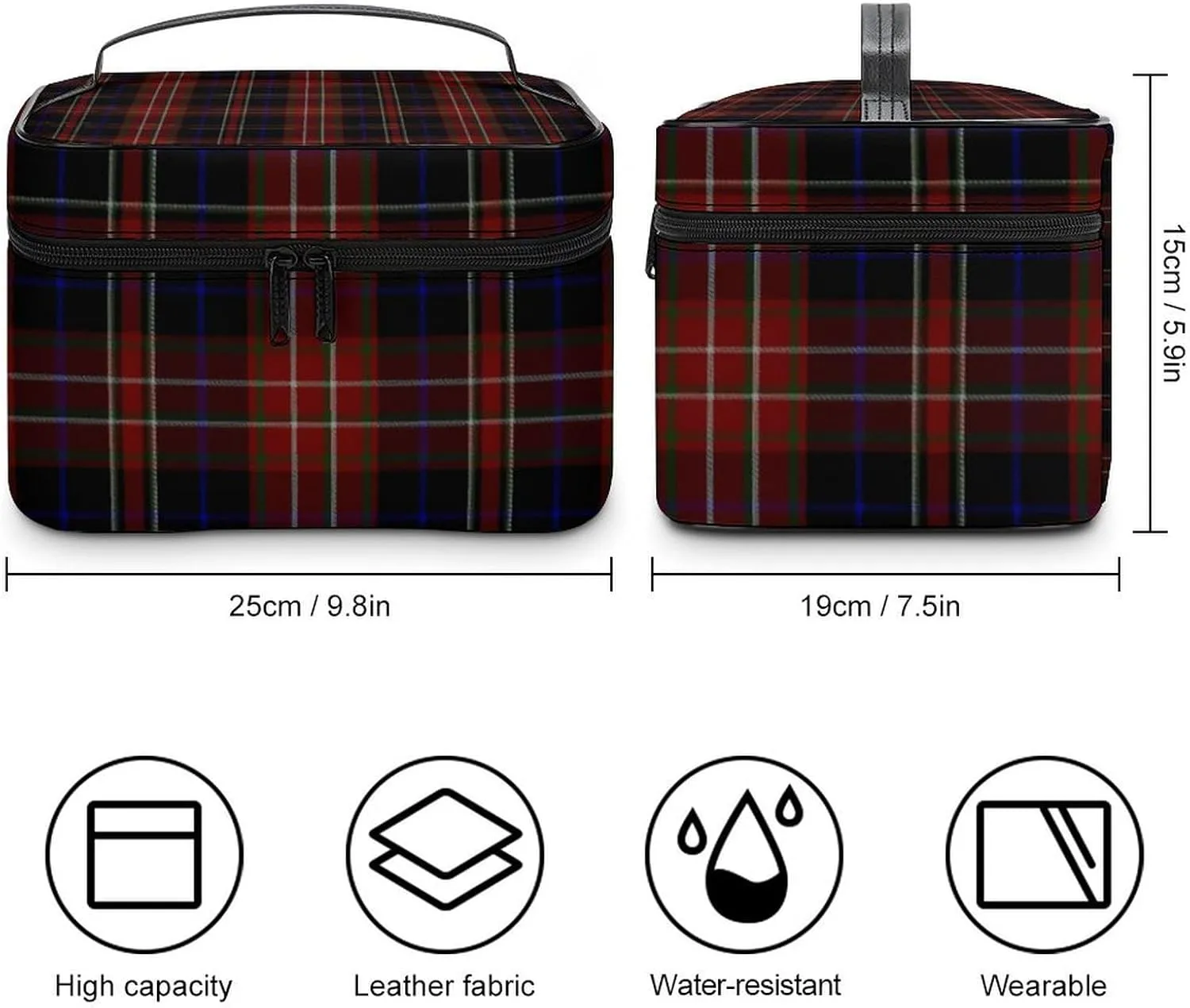 MacDonald Tartan Plaid Black Red Large Capacity Soft And High-value Practical Makeup And Wash Bag