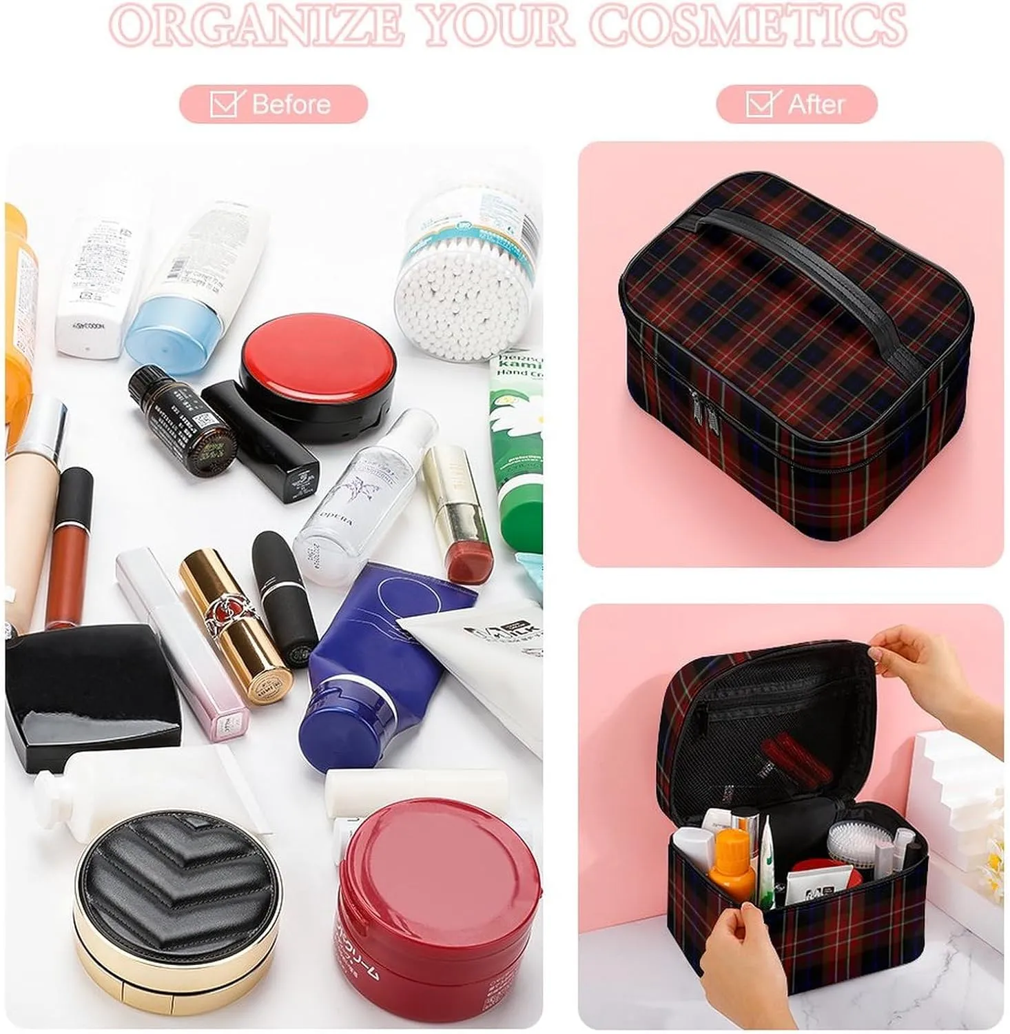 MacDonald Tartan Plaid Black Red Large Capacity Soft And High-value Practical Makeup And Wash Bag