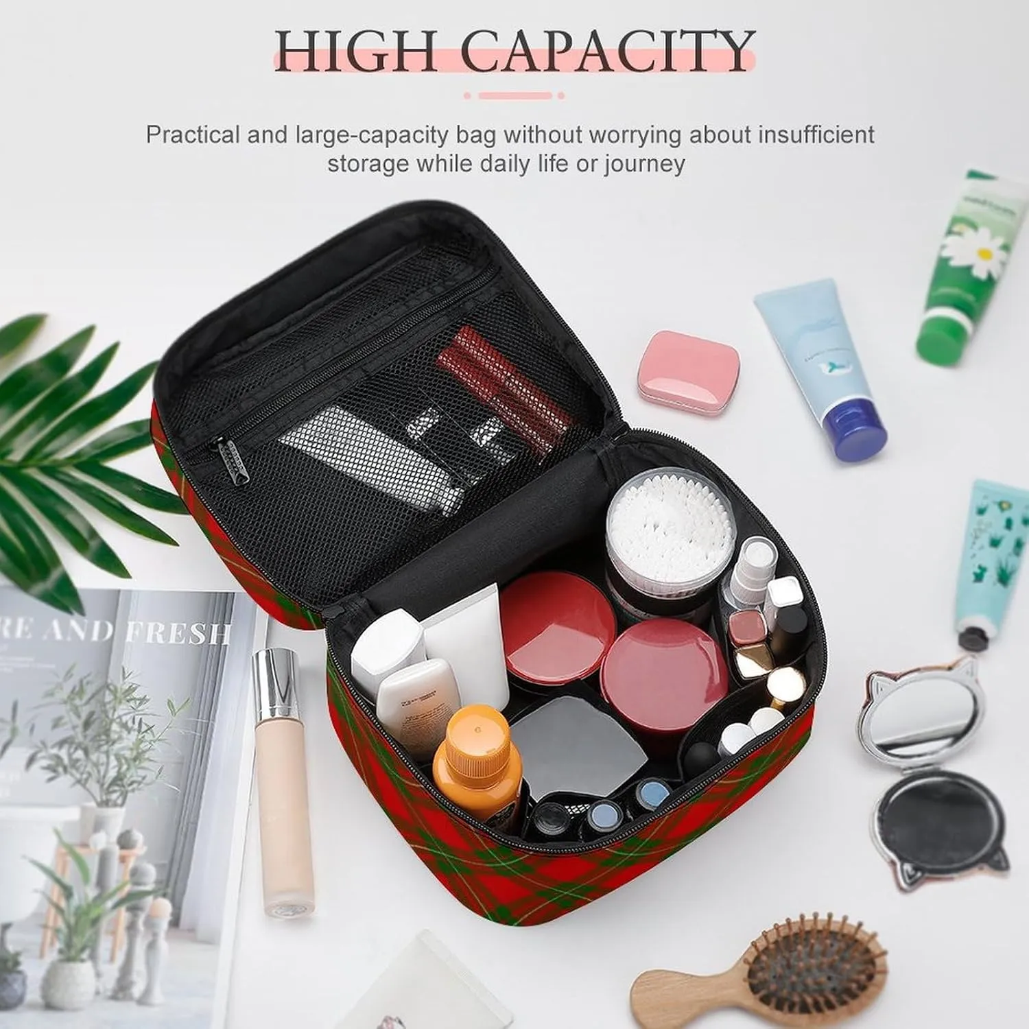 MacGregor Tartan Red Green Plaid Large Capacity Soft And High-value Practical Makeup And Wash Bag