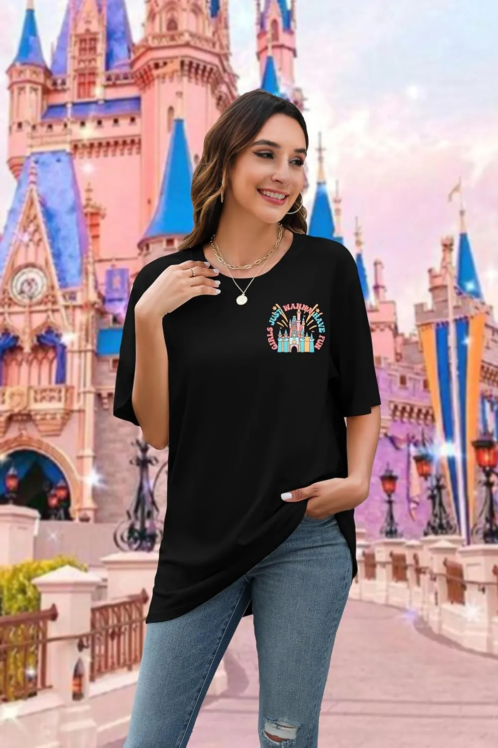 Magic Kingdom Shirt Women Girls Just Wanna Have Fun Shirt Girls Trip T-Shirt Cute Magical Tee Summer Vacation Tops