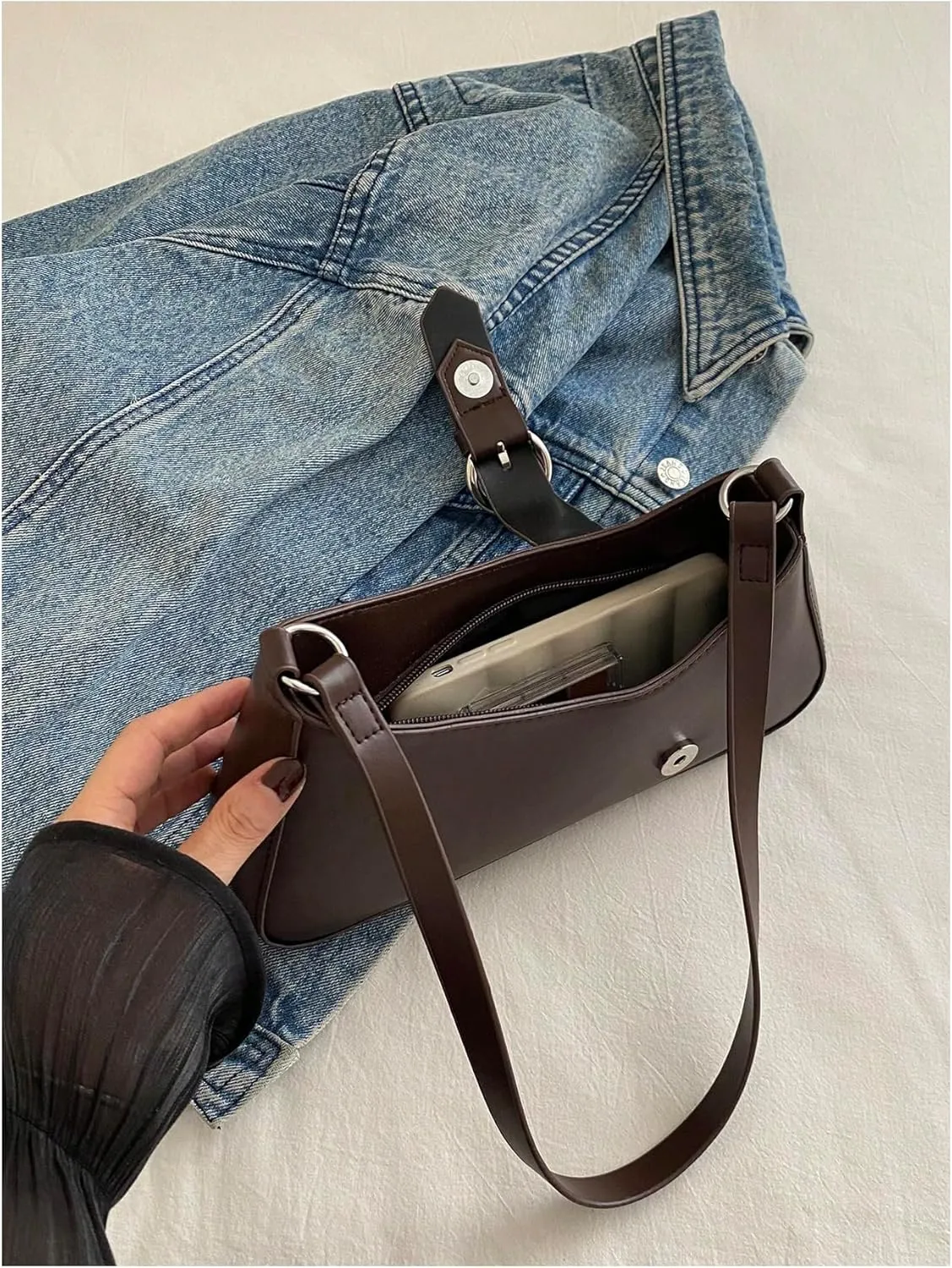 MakeMeChic Women's PU Leather Shoulder Handbags Buckle Single Strap Medium Bags Purse