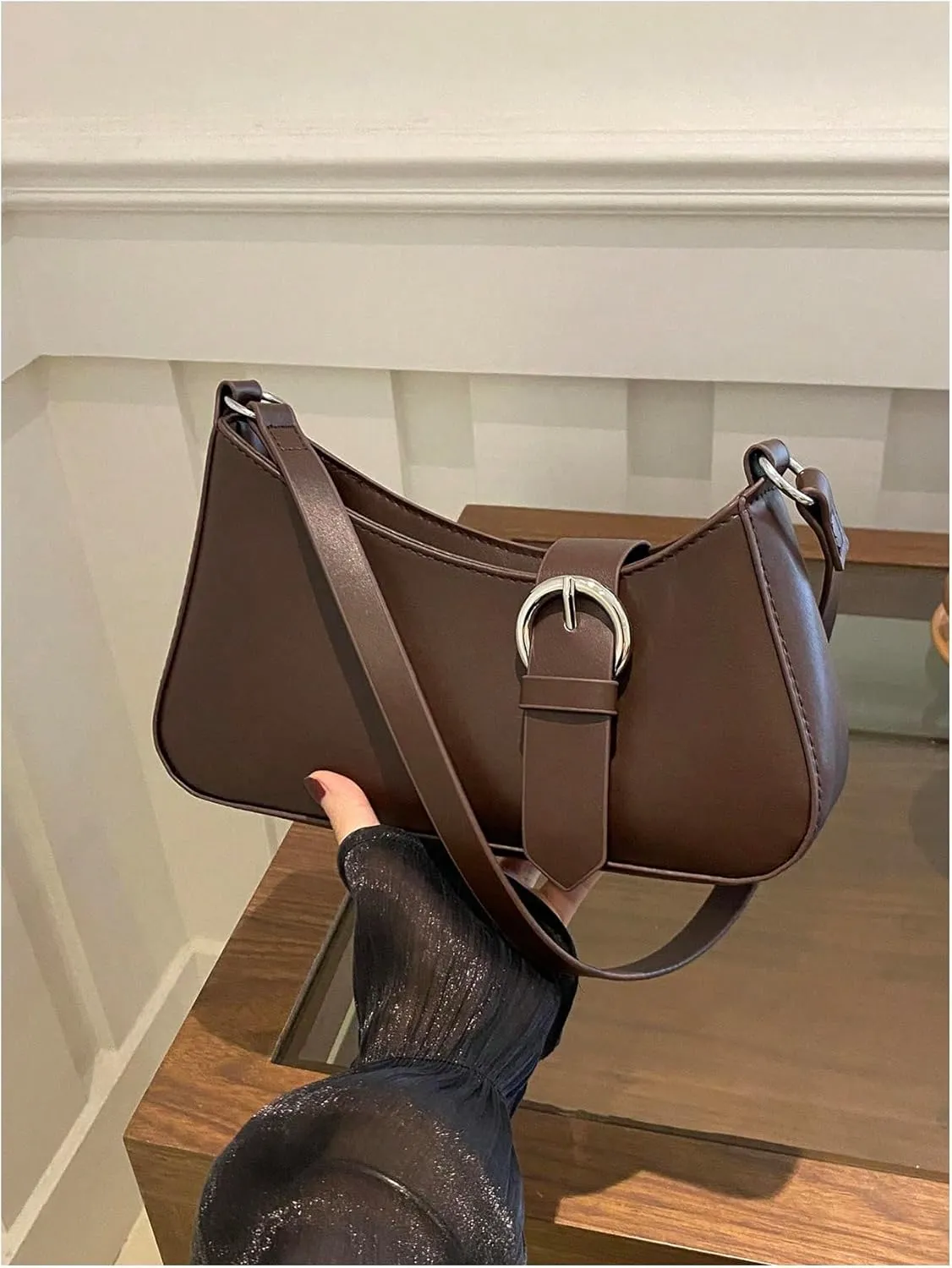 MakeMeChic Women's PU Leather Shoulder Handbags Buckle Single Strap Medium Bags Purse