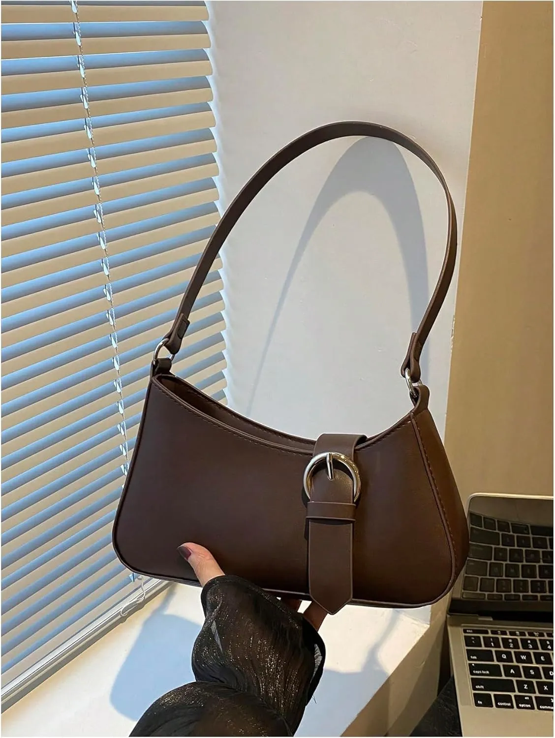 MakeMeChic Women's PU Leather Shoulder Handbags Buckle Single Strap Medium Bags Purse