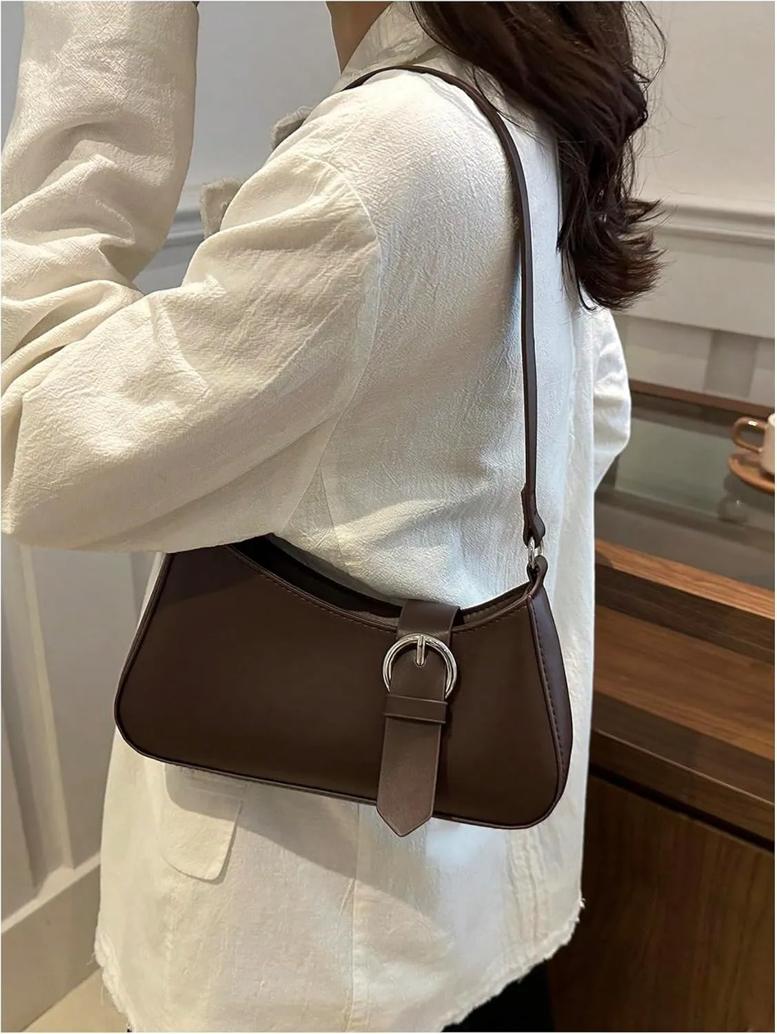 MakeMeChic Women's PU Leather Shoulder Handbags Buckle Single Strap Medium Bags Purse