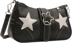 MakeMeChic Women's Star Shoulder Bag Faux Leather Buckle Zipper Punk Underarm Purse