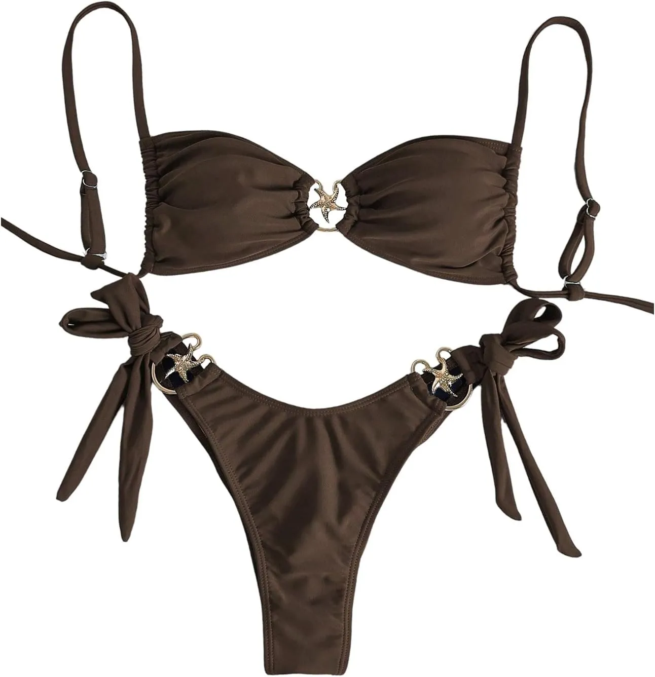 MakeMeChic Women's Two Piece Bikini Set Tie Side Ring Backless High Cut Bathing Suit Swimwear