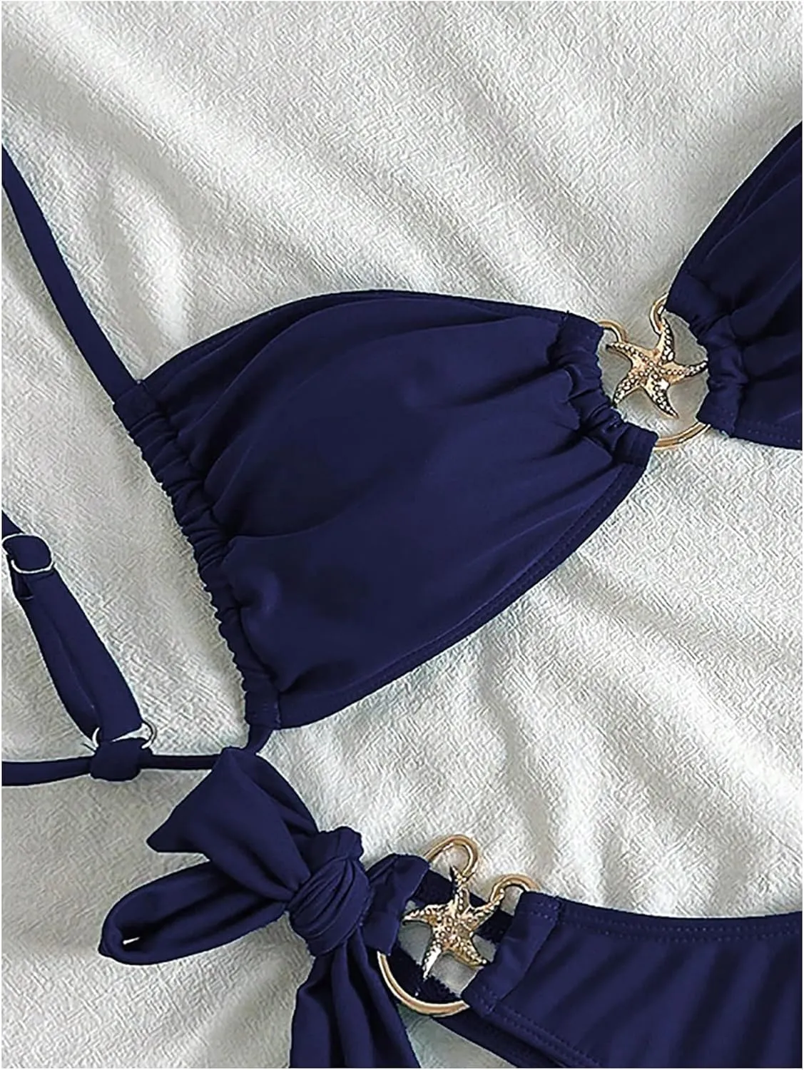 MakeMeChic Women's Two Piece Bikini Set Tie Side Ring Backless High Cut Bathing Suit Swimwear