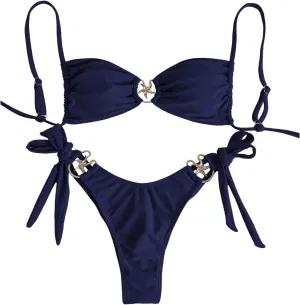 MakeMeChic Women's Two Piece Bikini Set Tie Side Ring Backless High Cut Bathing Suit Swimwear