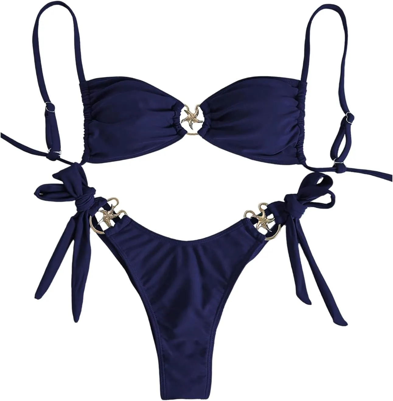 MakeMeChic Women's Two Piece Bikini Set Tie Side Ring Backless High Cut Bathing Suit Swimwear