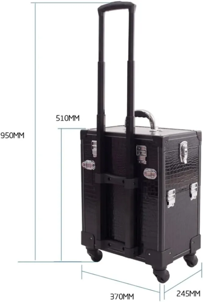 Makeup Artist Nail Art Suitcase Folding Retro Large Suitcase Wheeled Travel Rolling Hand Luggage Trolley Case(Black)