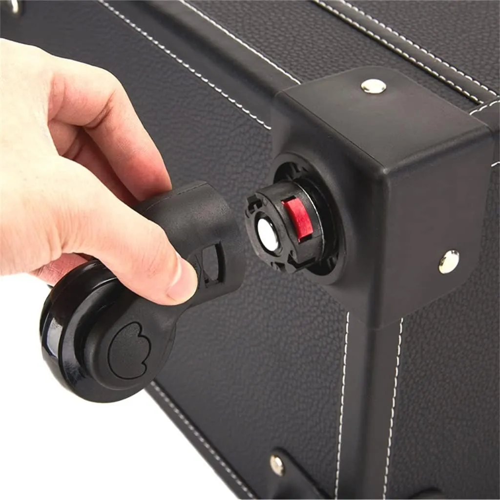 Makeup Artist Nail Art Suitcase Folding Retro Large Suitcase Wheeled Travel Rolling Hand Luggage Trolley Case(Black)