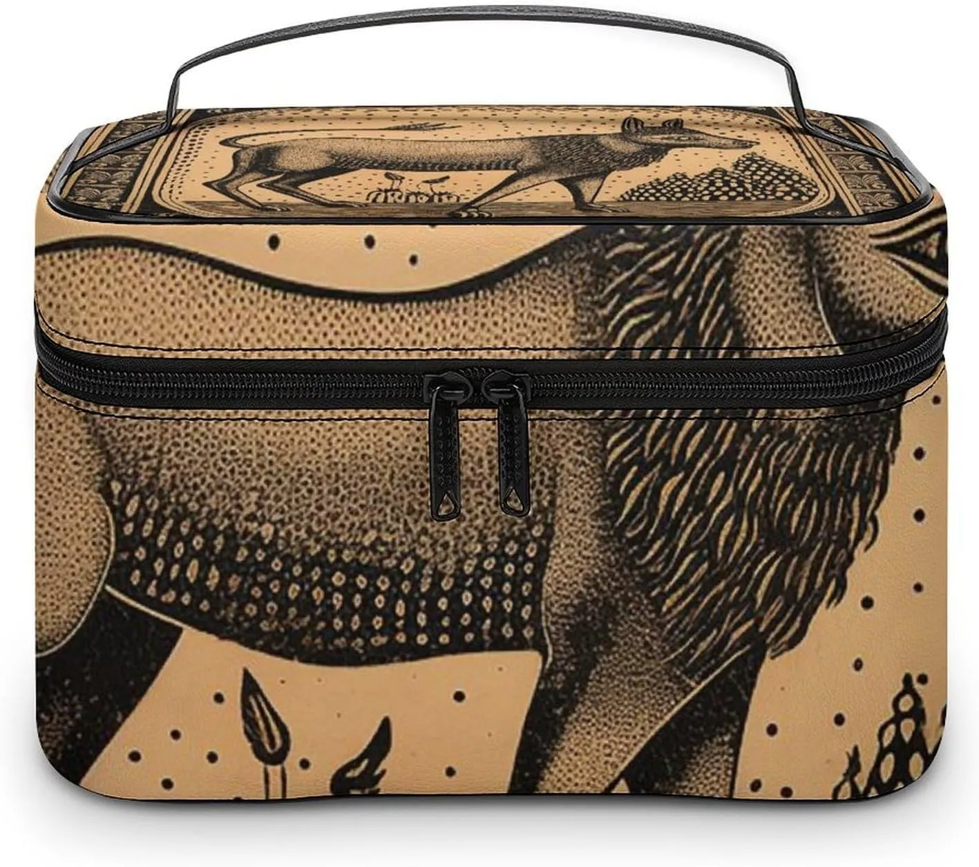 Makeup Bag Cosmetic Bag with Handle Woodcut Style Animals Travel Makeup Organizer Case Toiletry Bag for Women