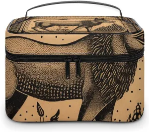 Makeup Bag Cosmetic Bag with Handle Woodcut Style Animals Travel Makeup Organizer Case Toiletry Bag for Women