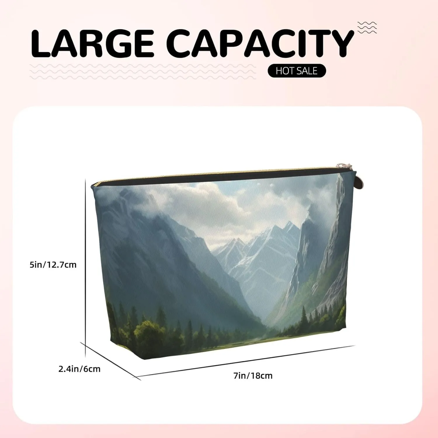 Makeup Bag for Women Valley Travel Cosmetic Bag Large Capacity Portable Makeup Organizer Bags PU Leather Waterproof Toiletry Bag Cute Aesthetic Zipper Makeup Pouch