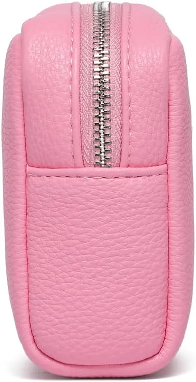 Makeup Bag Large Capacity Women's Classic Black Wash Bag Adjustable Partition Wash Brush and Cosmetic Carrying Bag (PU/Azalea Pink)