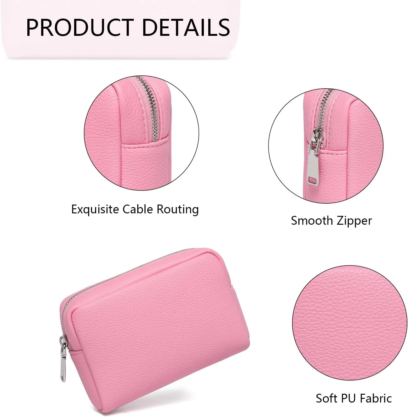 Makeup Bag Large Capacity Women's Classic Black Wash Bag Adjustable Partition Wash Brush and Cosmetic Carrying Bag (PU/Azalea Pink)