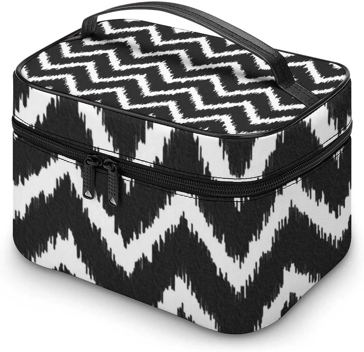 Makeup Bag, Modern Chevrons Black and White Travel Cosmetic Bag Makeup Organizer Case Large Capacity Portable Zipper Toiletry Bag for Women