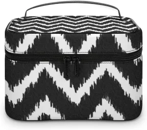 Makeup Bag, Modern Chevrons Black and White Travel Cosmetic Bag Makeup Organizer Case Large Capacity Portable Zipper Toiletry Bag for Women