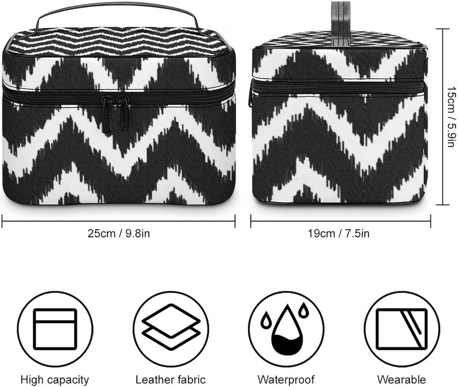 Makeup Bag, Modern Chevrons Black and White Travel Cosmetic Bag Makeup Organizer Case Large Capacity Portable Zipper Toiletry Bag for Women