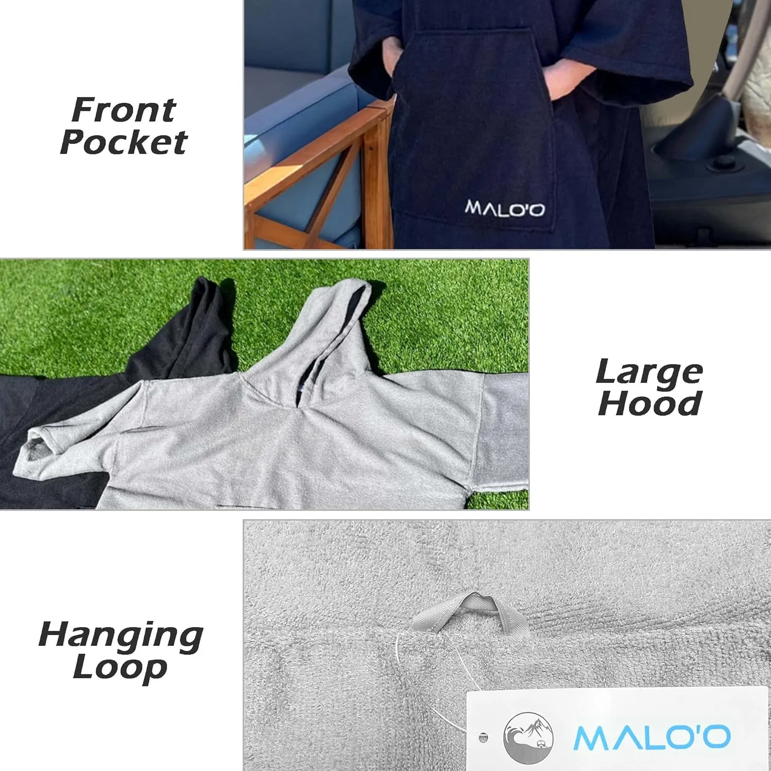 Malo'o Microfiber Surf Poncho - Youth 10-14 Black (Youth)